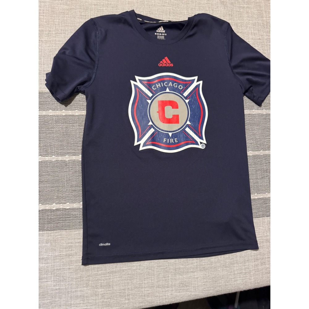 Adidas Chicago Fire Soccer Jersey T Shirt Kids Boys Size M 10-12 Climalite‎ Navy